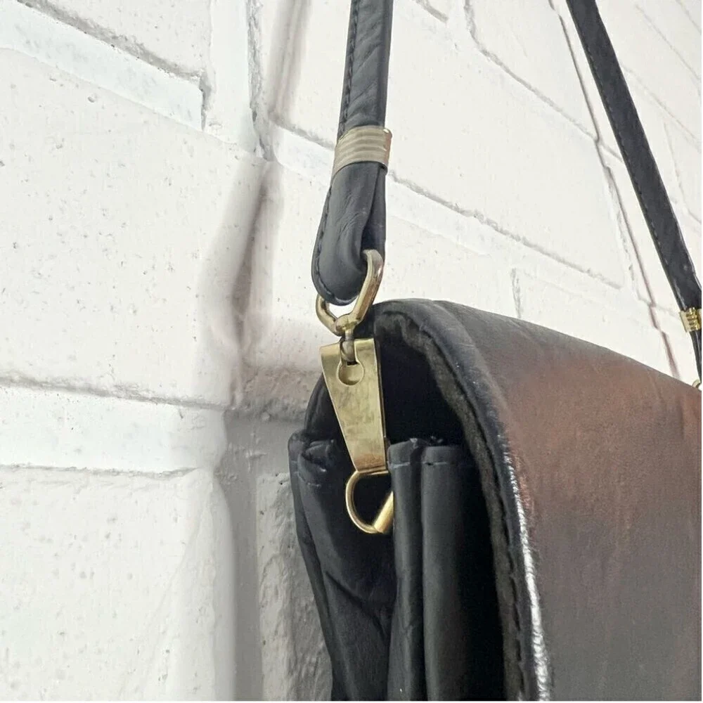 Vintage Blue Leather Crossbody Shoulder Bag